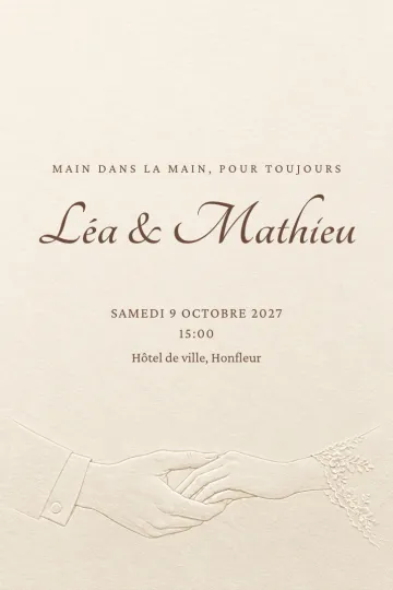 Invitation Mariage, modèle Main dans la main