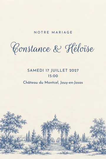 Invitation Mariage, modèle Kiosque en toile de Jouy