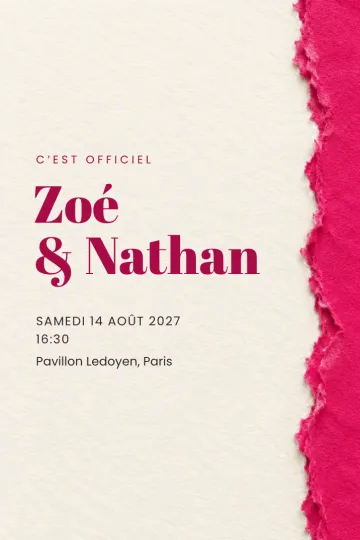 Invitation Mariage, modèle Bord frangé fuchsia
