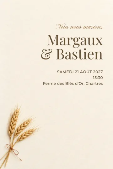 Invitation Mariage, modèle Gerbe de blé doré