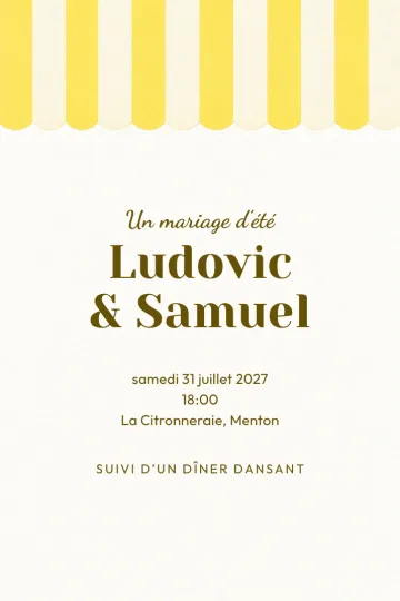 Invitation Mariage, modèle Auvent jaune citron