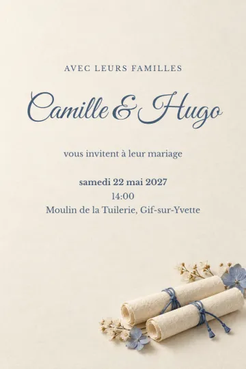 Invitation Mariage, modèle Parchemins de lin