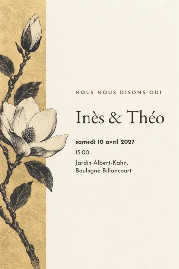 Invitation Mariage, modèle Magnolia en gravure