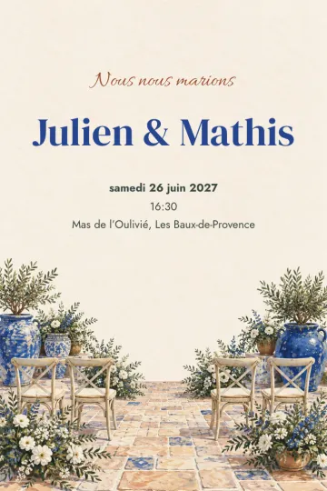 Invitation Mariage, modèle Patio méditerranéen