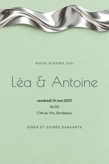 Invitation Mariage, modèle Vague chromée menthe
