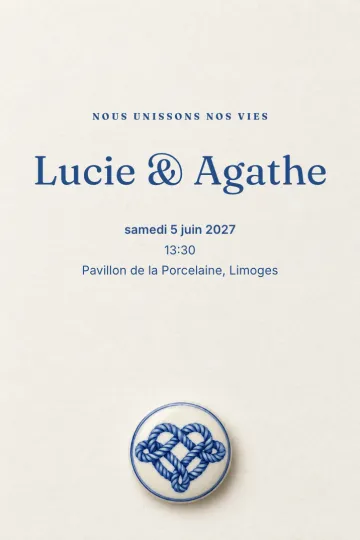 Invitation Mariage, modèle Nœud d’amour bleu