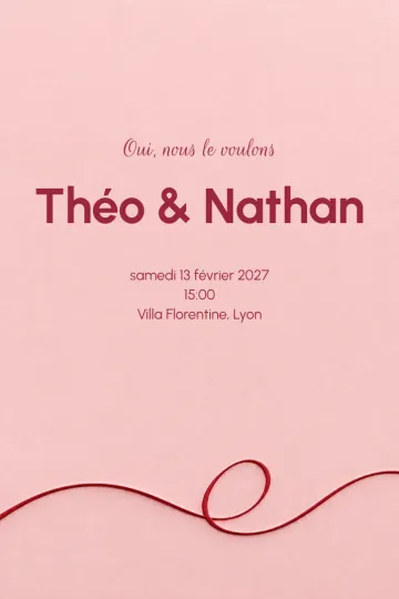 Invitation Mariage, modèle Boucle rouge en relief