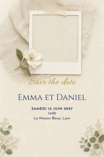 Invitation avec le modèle Save the date : polaroid