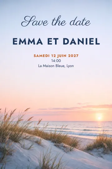 Invitation avec le modèle Save the date : bord de mer