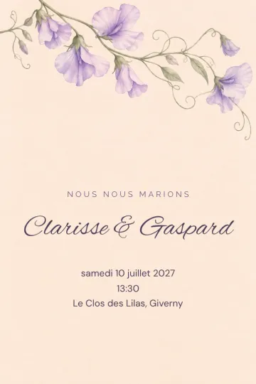 Invitation Mariage, modèle Pois de senteur