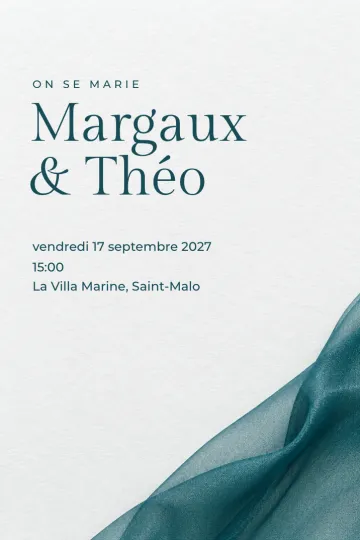 Invitation Mariage, modèle Organza bleu canard