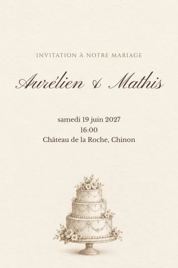 Invitation Mariage, modèle Pièce montée gravée