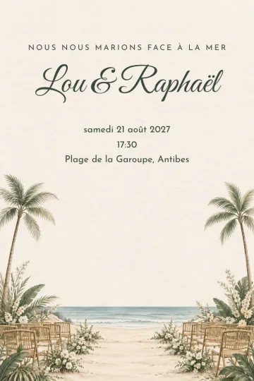 Invitation Mariage, modèle Cérémonie sous les palmiers