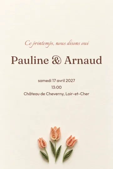 Invitation Mariage, modèle Tulipes en papier