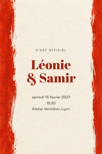 Invitation Mariage, modèle Traits vermillon