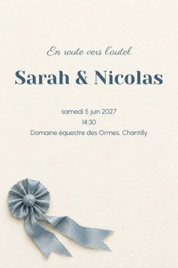 Invitation Mariage, modèle Rosette bleue