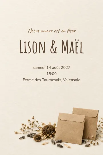 Invitation Mariage, modèle Sachets de graines